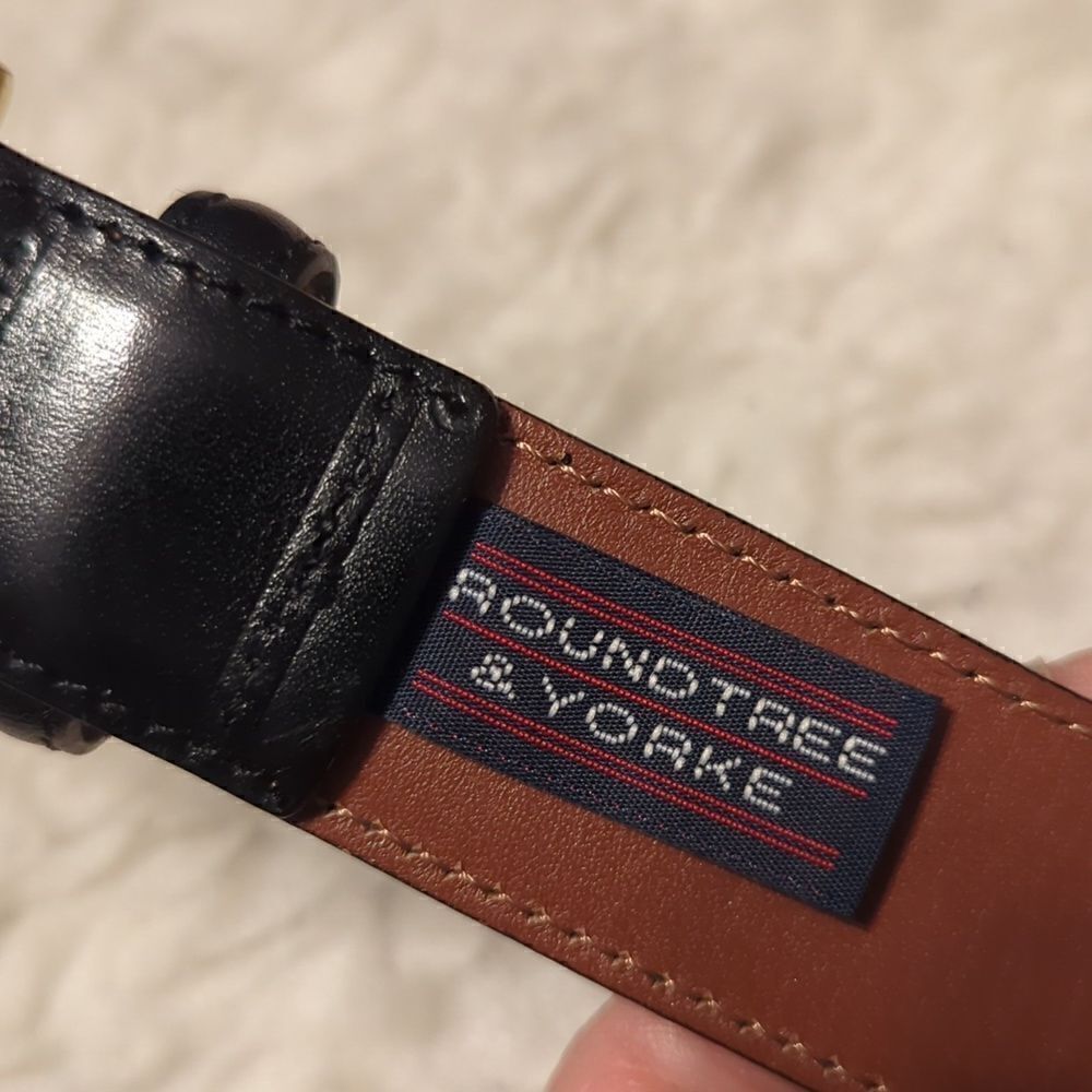 Roundtree & Yorke Men's Black Belt 40 Leather Dress Casual Brass Buckle - Picture 6 of 8